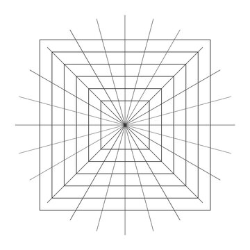 One-Point Perspective Room Grid, Center Vanishing Point and Nested Square Guide Lines