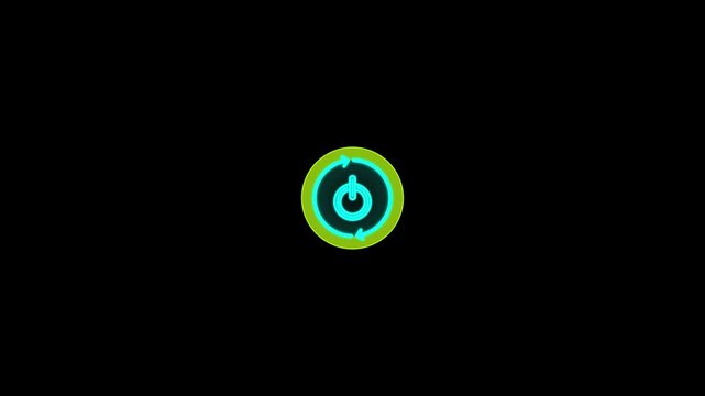 Animated Blue power button icon with circular arrow loop on black background