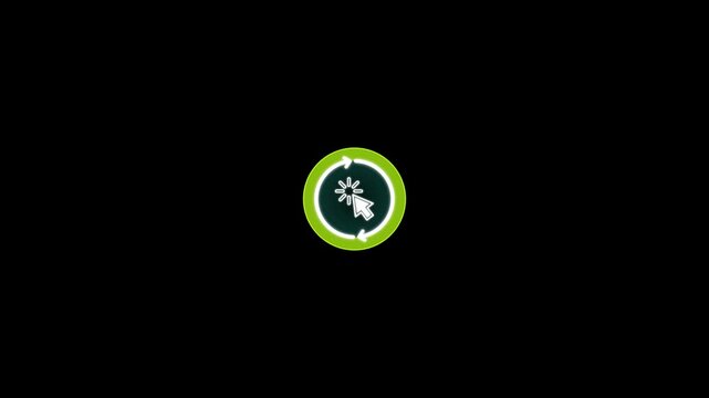 Animated click icon with circular arrow loop on black background