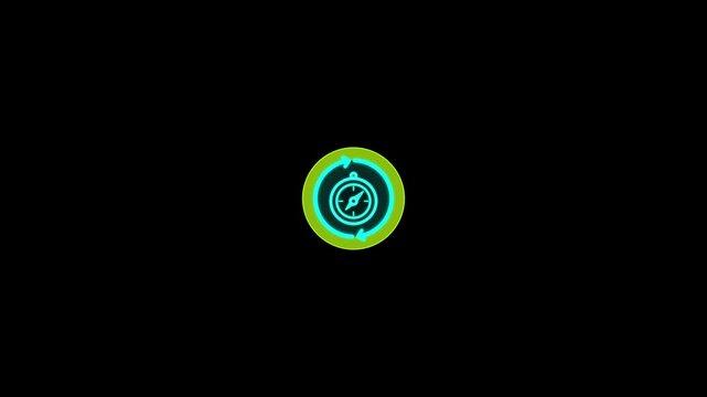 Animated compass icon with circular arrow loop on black background