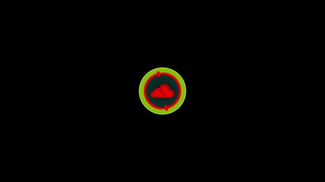 Animated red Cloud icon with rotating arrows on black background