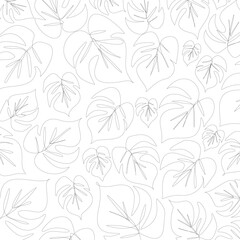 Fototapeta premium Tropical Leaf Line Art Pattern on Light Background