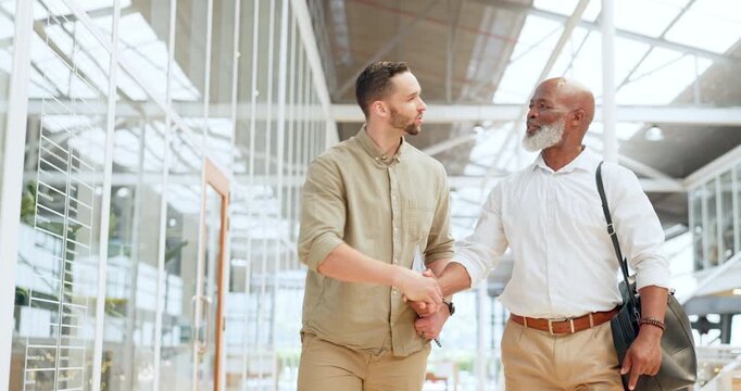 Men, hand shake and business partnership for collaboration, project and agreement to work together. Males, guys and employees hands, planning deal and marketing campaign for advertising and strategy.