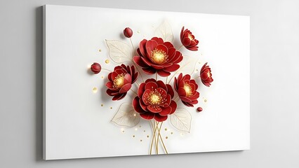 Vibrant red peonies with golden accents