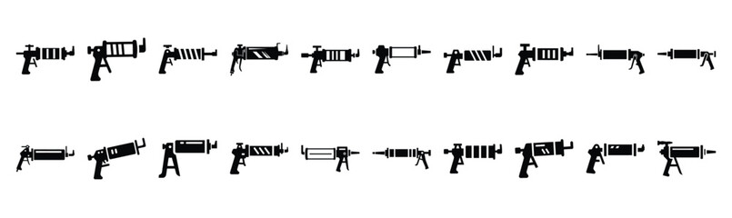 Naklejka premium Set of various black silhouette grease gun isolated on white background.
