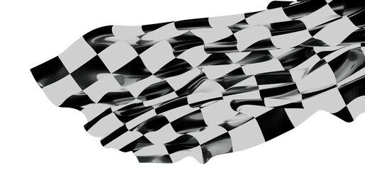 Abstract image of a checkered flag waving in the wind against a clean white backdrop, symbolizing speed, victory, and co