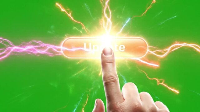 Human finger touching glowing energy capsule with electric sparks representing digital activation power innovation and futuristic technology interaction concept
