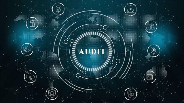 Business, Technology, Internet and network concept. Audit business and finance concept. Abstract technology data connection symbols on a deep cyan color background. 3d illustration