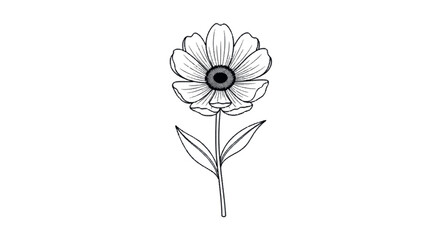 Fototapeta premium Minimalist hand-drawn black and white flower illustration, perfect for nature-themed designs, logos, or botanical accents, showcasing delicate floral beauty in a simple sketch
