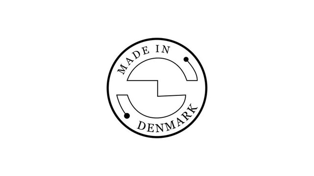 Made in Denmark circular stamp with stylized letter E and dots seal label