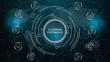 Obraz premium Business, Technology, Internet and network concept. Technology future. virtual display button: Customer Experience. Abstract technology data connection symbols. 3d illustration