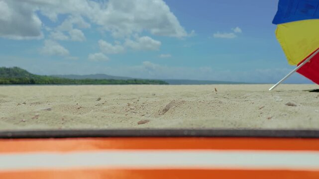 Drone preparing for takeoff on sandy coastal plain
