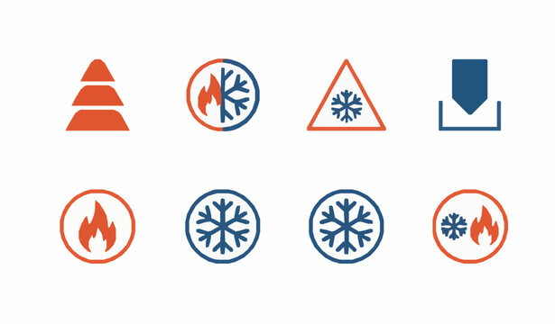 Minimal hot and cold icon set with flame and snowflake for control systems