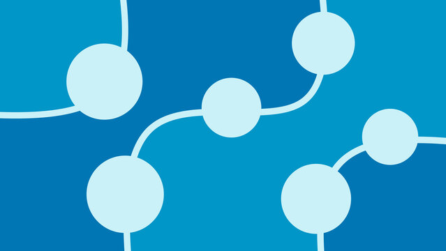 Abstract blue technology background with connected circles and lines. Molecule structure vector illustration. Minimalist scientific pattern with atoms and chemical bonds.