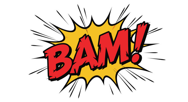 The word "BAM!" is depicted in a comic book style with a starburst background.