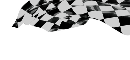 Dynamic image of a checkered flag waving freely against a pristine white backdrop, evoking themes of victory, speed, and