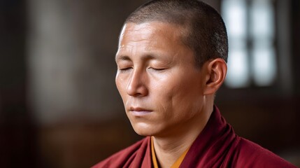 A monk meditates with eyes closed radiating serenity and inner peace
