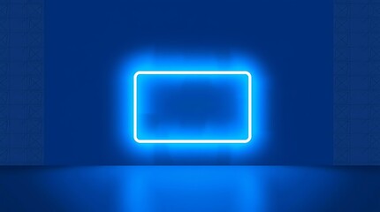 Glowing blue neon rectangle frame on dark background