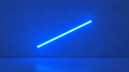 Minimalist blue neon light tube on dark background