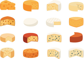 Vector Illustration Set of Various Gourmet Cheese TypesVector Illustration Set of Various Gourmet Cheese Types