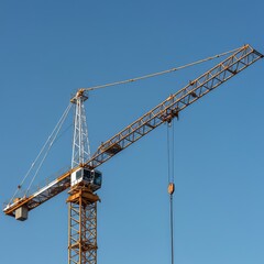 A massive industrial construction crane arm extended high against the sky, symbolizing mechanical strength and future infrastructure development ,scale ,progress ,site