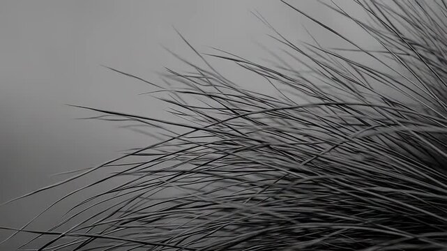 Delicate green blades of grass, rendered in monochrome, form an elegant and flowing texture against a soft, uniform background, highlighting natural patterns and simple beauty