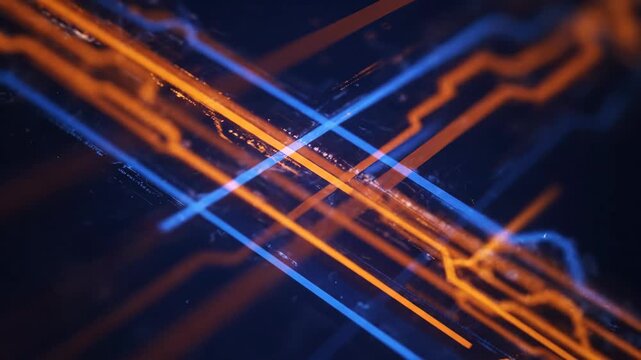 Abstract Orange and Blue Diagonal Lines Background - This video showcases a dynamic abstract background featuring intersecting orange and blue diagonal lines.