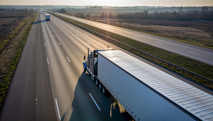 True american classic big rig semi truck with semi trailer riding interstate