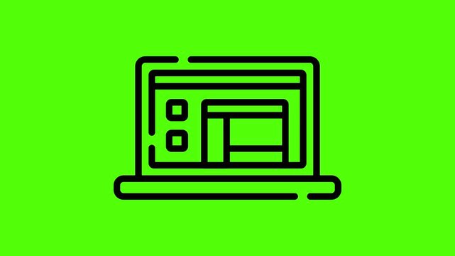 Laptop computer interface icon animation green screen chroma key video minimal line style suitable for software technology explainer overlay and digital usage
