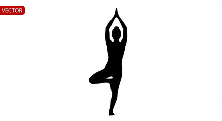 Fototapeta premium Black silhouette of a woman in a yoga pose on a with arms raised