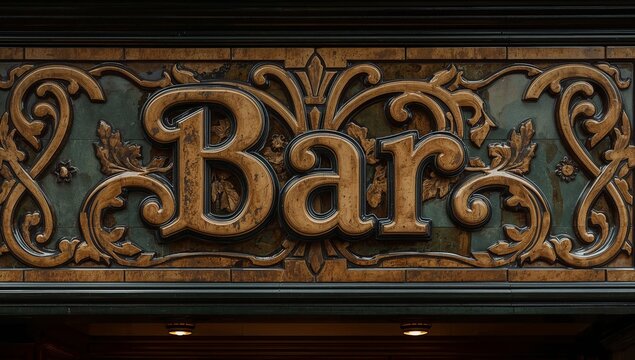 Art Nouveau 'Bar' Pub Sign  High Resolution Antique Glazed Tile with 3D Lettering   Organic Curves for Traditional British Pub Exterior