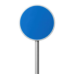 Blue round sign with silver border on a pole isolated on transparent background