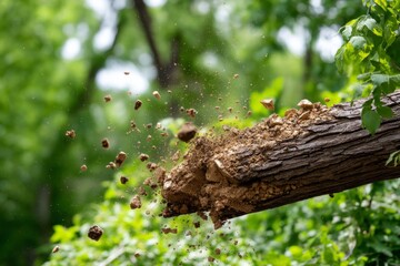 Obraz premium Beehive Collapsing from Tree Branch After Heavy Rainfall Moment of Impact