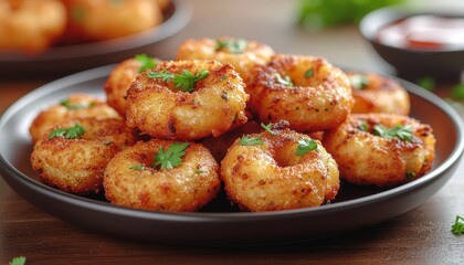 Crispy Golden Fried Pakora Medu Vada Savory Donuts with Herbs