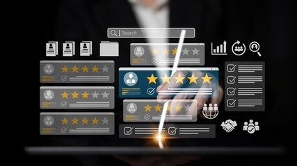 Fototapeta premium Digital dashboard showing employee evaluation, star ratings, and performance metrics for HR and management analytics Parse