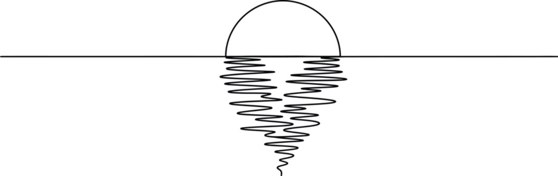 Minimal line art sunset over water reflection scene