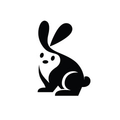 Obraz premium Black rabbit silhouette vector illustration in minimal style