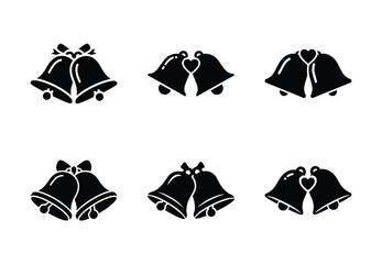 Collection of a black wedding bells vector icon set. valentines day silhouette icons.
