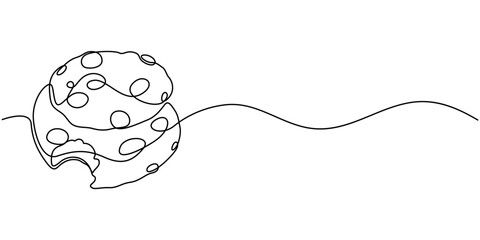 Continuous one line drawing two chip cookies. Dessert concept. Single line draw design vector graphic illustration. © SHANTO