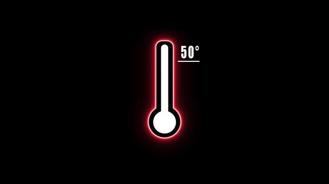 Glowing Red Thermometer with 50 Degree Temperature Reading on Black Background heat weather climate