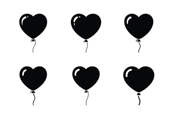 Collection of a black heart balloon vector icon set. valentines day silhouette icons. © SailoBala