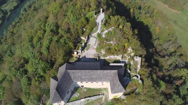 Kostel Castle Slovenia hilltop fortress aerial view
