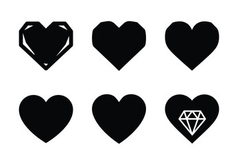 Collection of a black heart diamond vector icon set. valentines day silhouette icons.