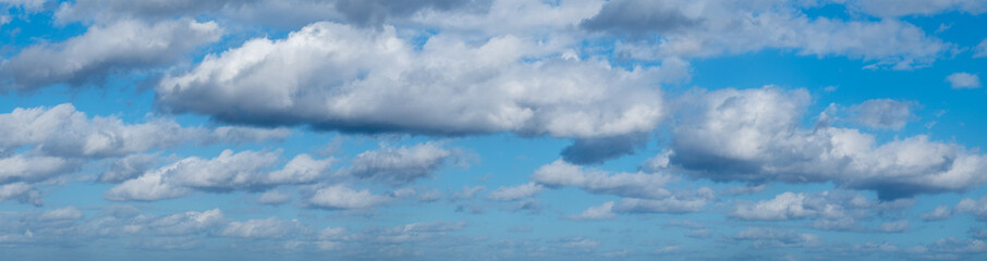 Wide panoramic blue sky with scattered clouds