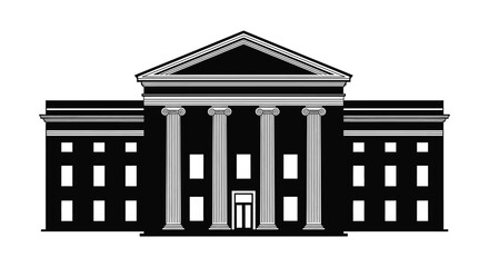 Fototapeta premium A stark black silhouette of a classical building with columns and a pediment conveying architectural elegance silhouette