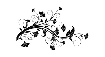 An elegant floral swirl design featuring delicate leaves and ornate curls presented as a dark silhouette high quality