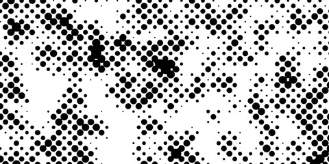 Halftone pattern dot background texture overlay distress design, striking black and white features dense randomized pattern of small black dots against a white background creating abstract textured.
