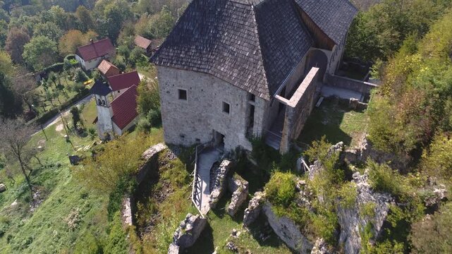 Kostel Castle Slovenia courtyard aerial view