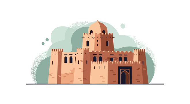Illustration of a Middle Eastern Fort with a Dome.