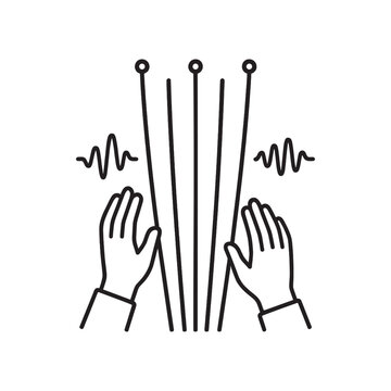 Hands playing theremin musical instrument icon